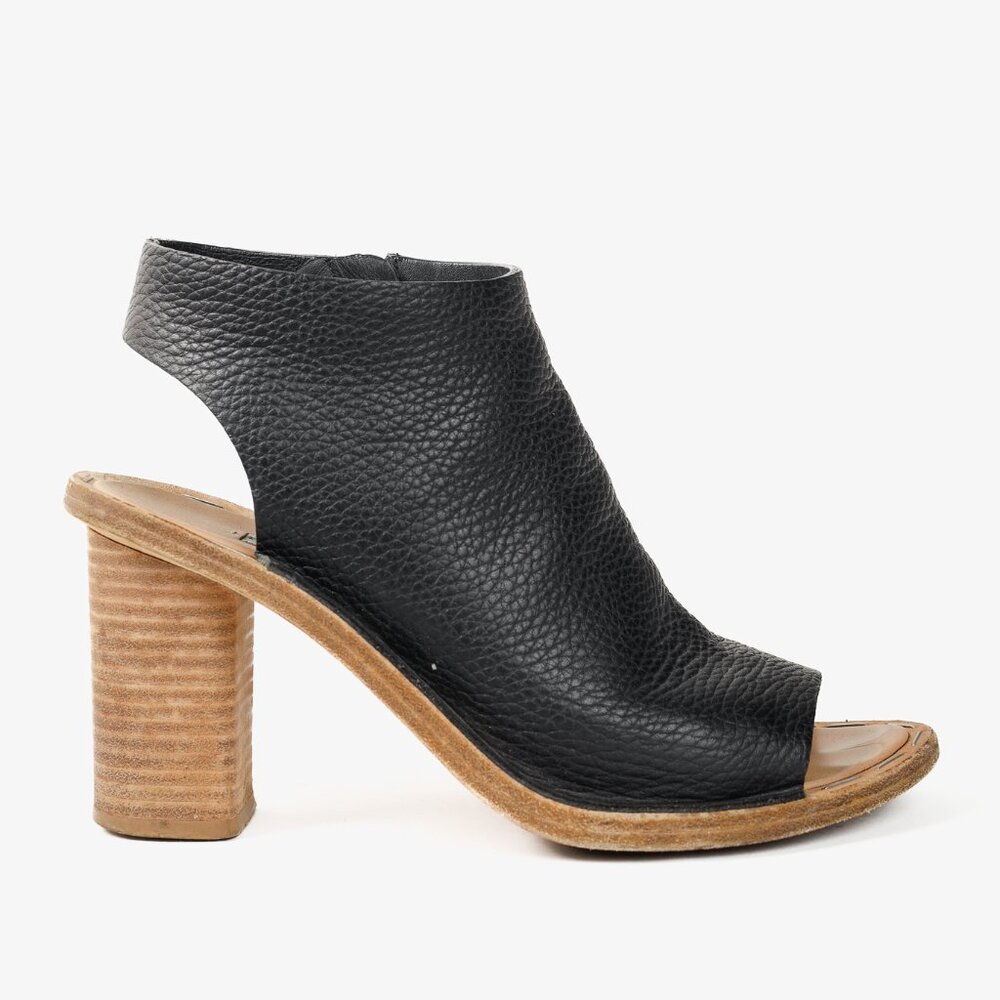 Balenciaga Black Pebbled-Leather Peep-Toe Sandals